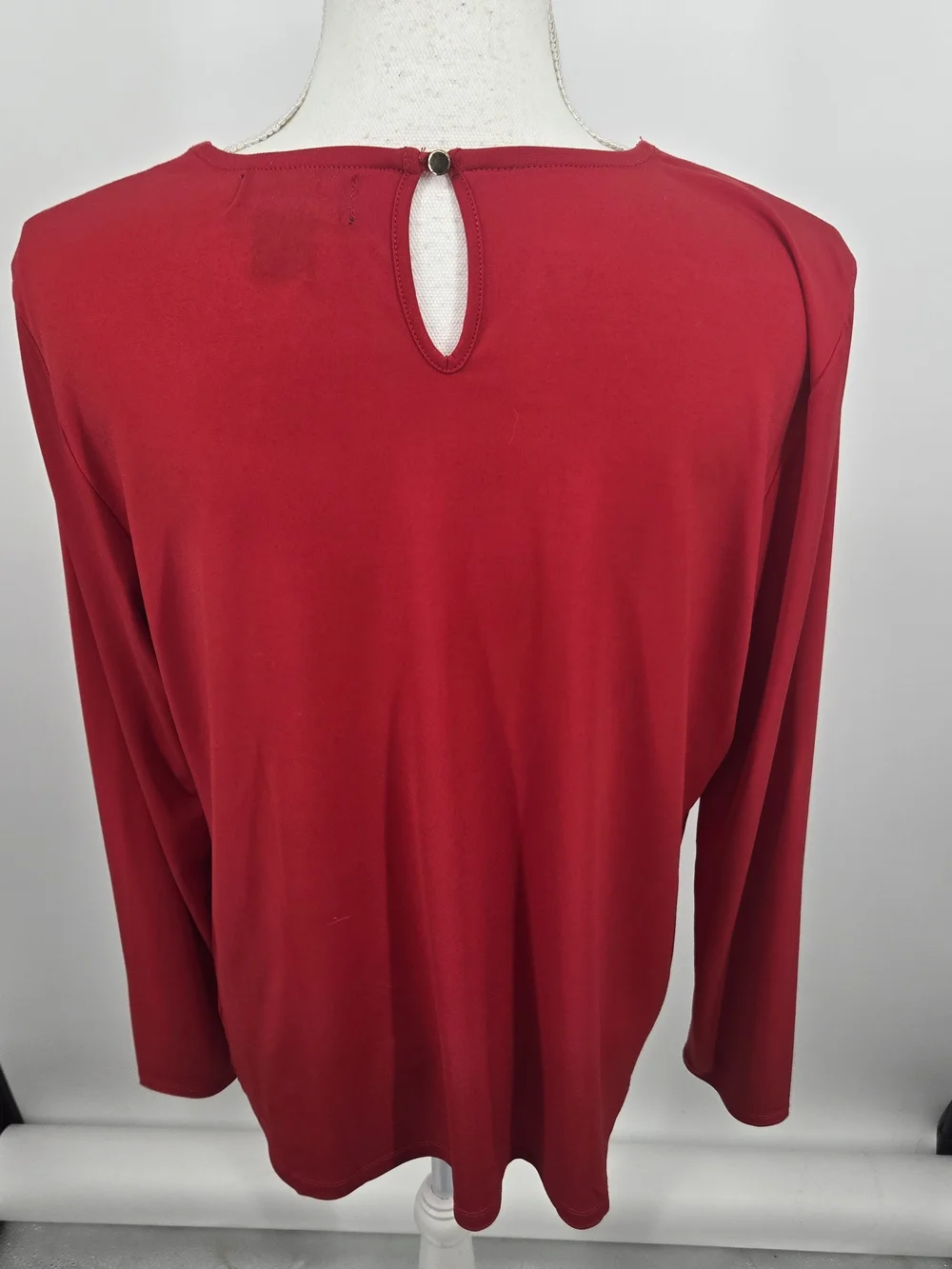 Liz Claiborne Career Red Jeweled Neck LS Blouse Large (7574)